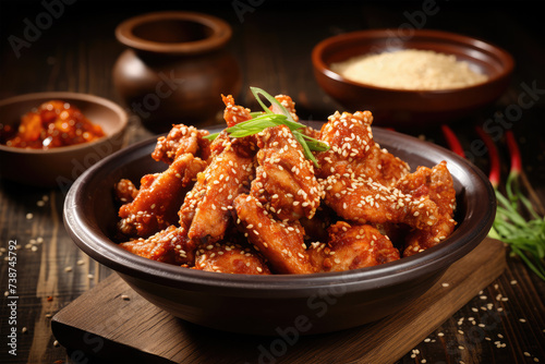 chicken with sweet and spicy background.