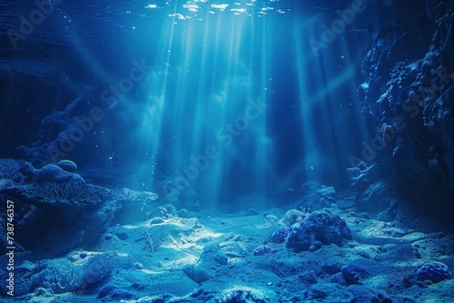 Underwater seascape with sunbeams illuminating ocean depths showcasing serene beauty of marine life and coral reefs tranquil travel destination for diving enthusiasts, capturing clear turquoise waters
