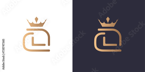 Letter C, L and D logo monogram with crown, minimal style identity initial logo mark. Golden gradient vector emblem logotype for business cards initials. Logo for singer and artists