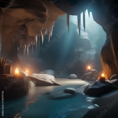 A mystical cave with glowing crystals and mysterious shadows, hinting at hidden treasures and ancient secrets2