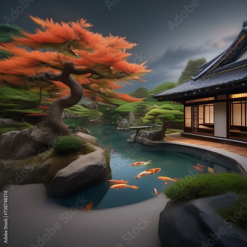 A tranquil Japanese garden, with a koi pond and bonsai trees, offering a peaceful retreat from the outside world1 photo