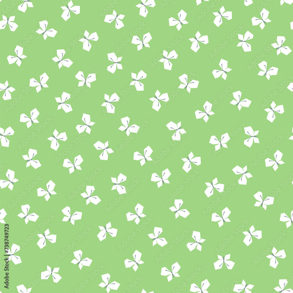 Vector seamless pattern with white butterflies flying over a green meadow