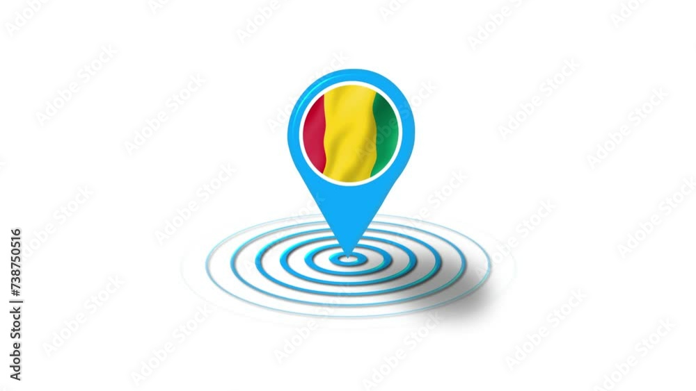 Guinea flag icon 3d GPS location tracking animation in white background