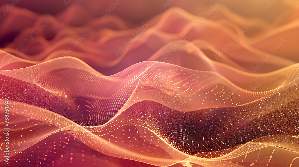3d loop with beautiful light effects of glow particles with depth of field Vibrant abstract wavy technology background.