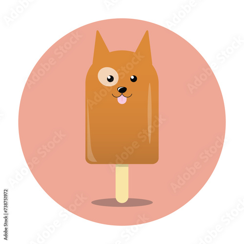 brown and white dog-shaped ice lolly stands out against a pink background, a whimsical nod to summer desserts