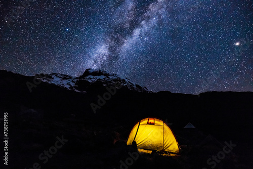 Fototapeta Naklejka Na Ścianę i Meble -  Camping under the Milky Way at Barranco Camp, Mt. Kilimanjaro