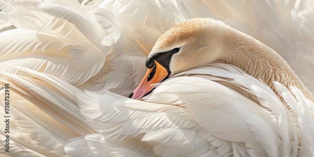 Obraz premium The elegance of a swan neck and the softness of its feathers captured in a close-up , concept of Graceful curves