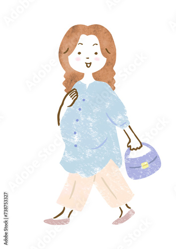 キレイめなファッションのおしゃれな妊婦さんの手描きイラスト