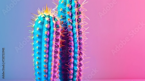 Set Neon Cactus. Minimal creative stillife