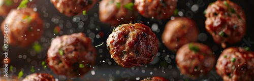 meat balls in the air with seasoning isolated photo