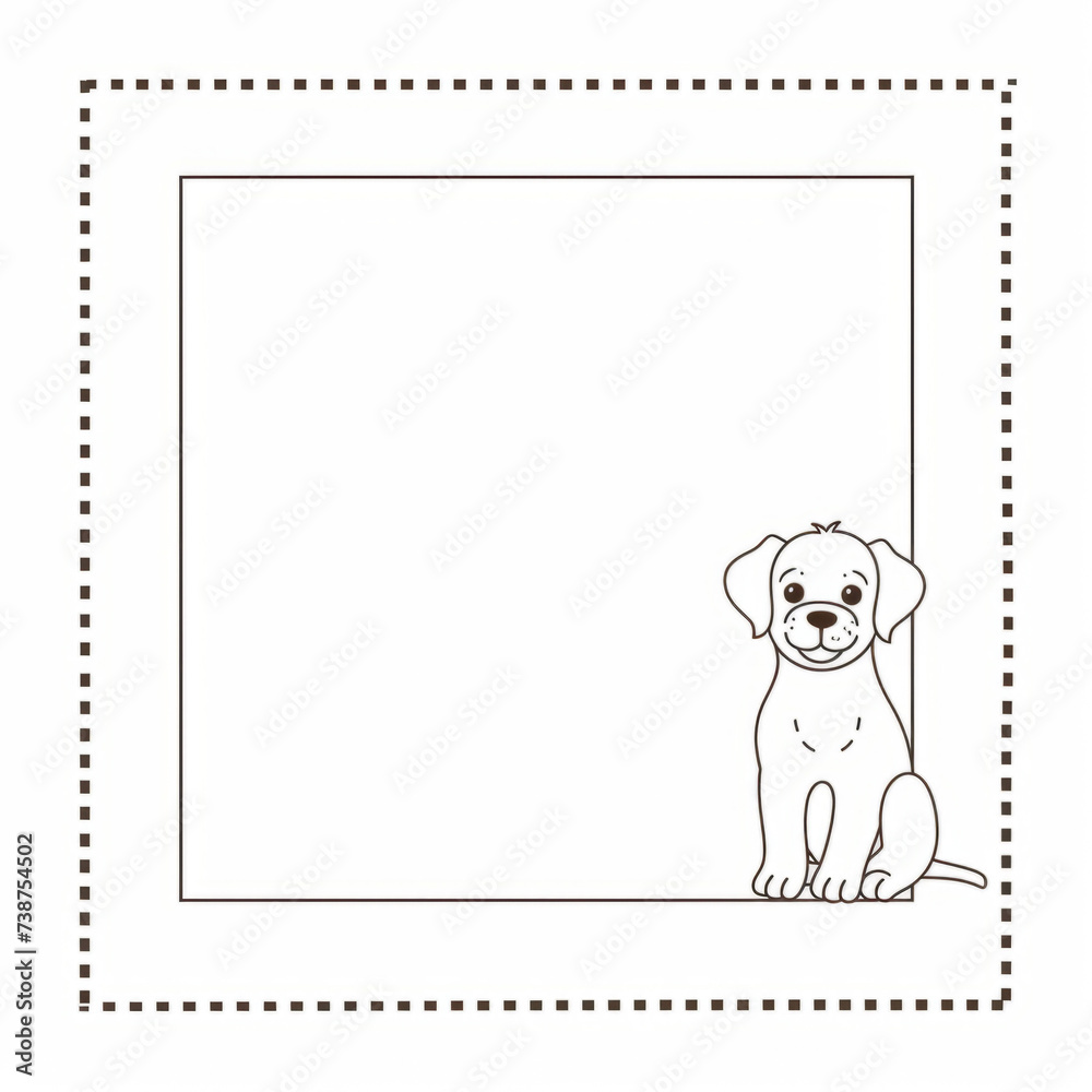 A blank for notes with a cute dog in a simple square frame on a white background