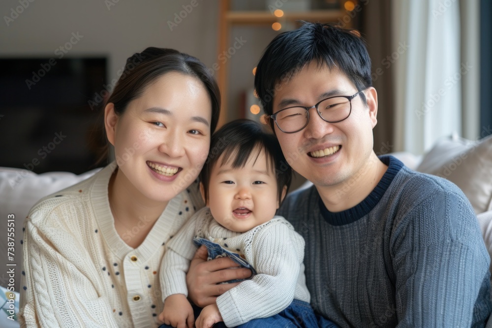 Happy Asian family spending time together in the living room. Happy Asian family spending time together in the living room.