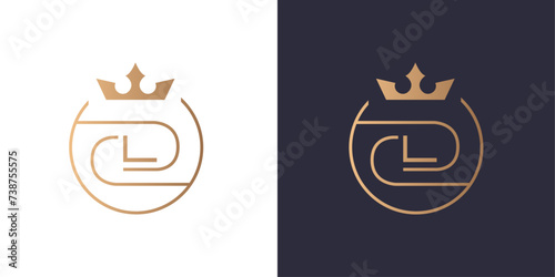 Letter C, L and D logo monogram with crown Circular, minimal style identity initial logo mark. Golden gradient vector emblem logotype for business cards initials. Logo for singer and artists