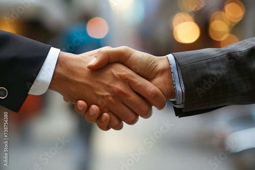 Businessmen shaking hands after closing a successful deal photo