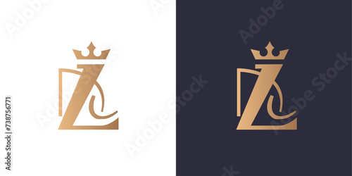 Letter D, L and C logo monogram with crown, minimal style identity initial logo mark. Golden gradient vector emblem logotype for business cards initials. Logo for singer and artists