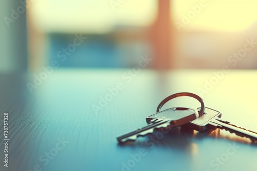 Keys on desk apartment keychain rent hotel room night bread and breakfast home house real estate agent interior residential building pay concept mortgage buy purchase pay ownership motel stay tourism