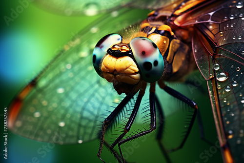 Closeup of dragonfly sitting on plant. Generative AI © Nomad_Soul
