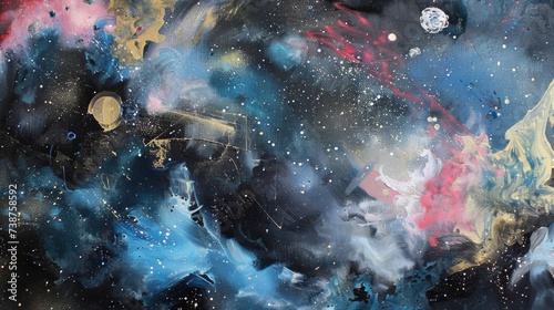 Deep Space Blues and Nebula Pink Cosmos Art AI Generated