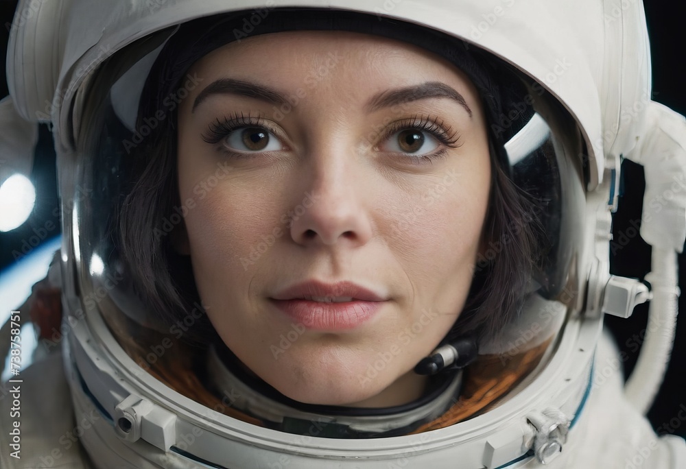 Portrait of an astronaut, a girl in a spacesuit, close-up. Portrait of an astronaut, a girl in a spacesuit, close-up.