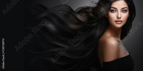 beauty black hair women portrait for hair care product, web banner background © Kien