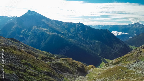 Extreme allpine terrain in High Tauern National Park  Carinthia  Austria. Idyllic hiking trail from Hannoverhaus to Hagener cottage in Austrian Alps in summer. Hike paradise Mallnitz