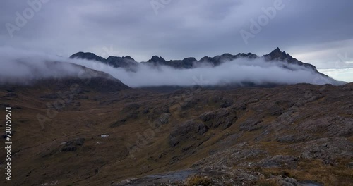 Timelapse shot of Sgurr nan Gillean and parts of the Cuillin Ridge, Cuillin Mountains, Isle of Skye, Scotland.
 photo