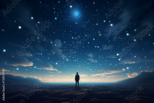 Man gazing up at stars at star-studded night sky. Generative AI