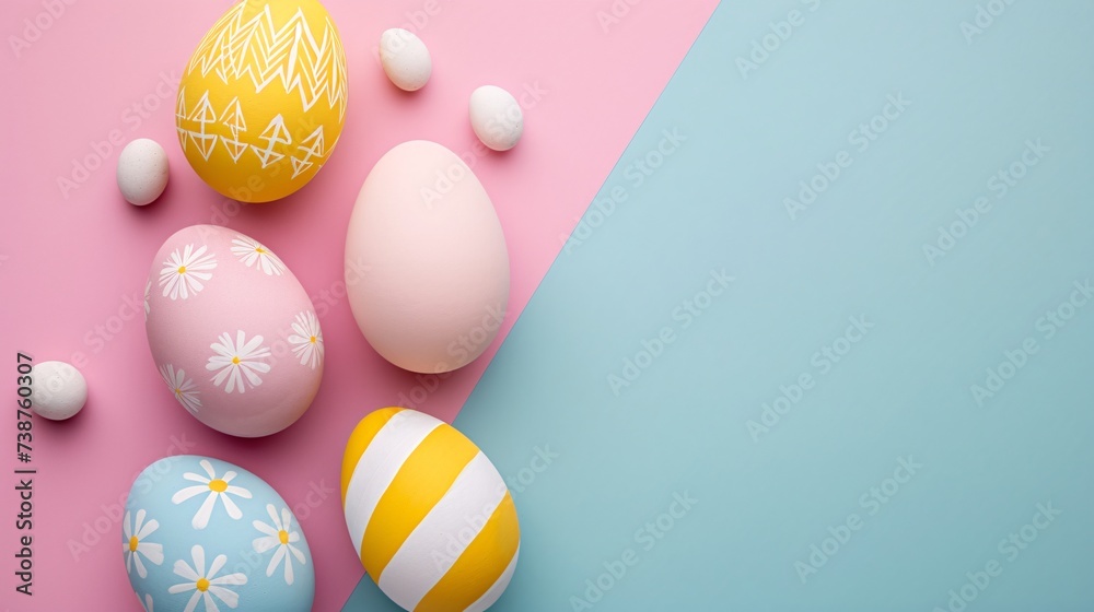 a group of eggs on a pink and blue background a group of eggs on a pink and blue background