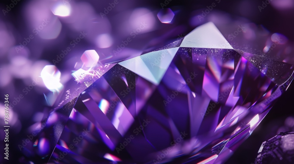 Luxurious dark diamond in purple tones. Closeup of precious transparent crystal. Brilliant diamond facets Luxurious dark diamond in purple tones. Closeup of precious transparent crystal. Brilliant diamond facets