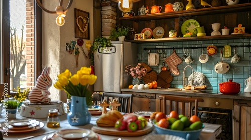 Festive decoration of the easter kitchen and table 