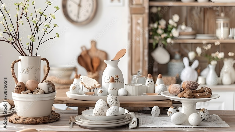 Festive decoration of the easter kitchen and table
