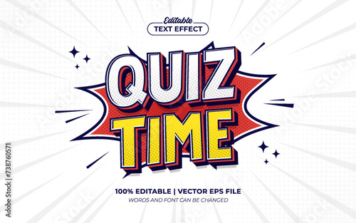 Quiz Time 3d Cartoon Pop Art Editable Text Effect Template Style Vector