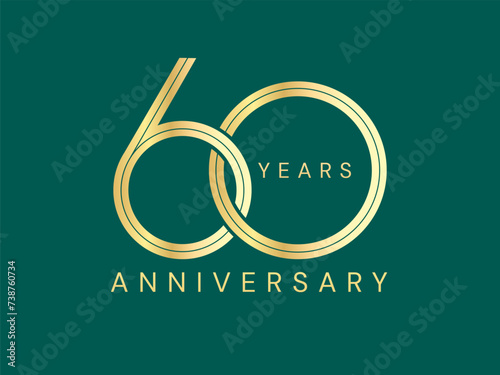 60th Anniversary luxury gold celebration overlap style logo vector illustration design twisted infinity concept. Sixty years anniversary gold logo template for celebration event, invitation, greeting.