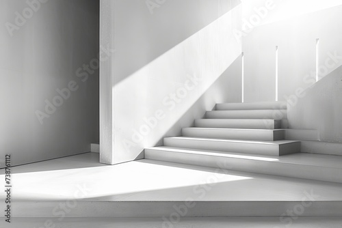 A pristine staircase leading to a bright and ethereal world, where symmetry and elegance meet in a monochromatic embrace