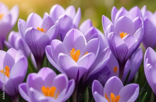 purple crocus flowers in spring photo