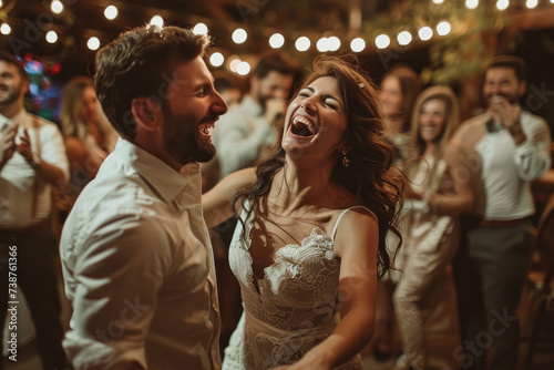 a happy couple dancing at their wedding party