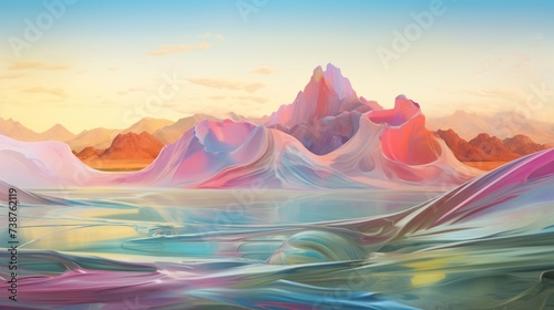 Fantasy alien planet. Mountain and lake. 3D illustration. © Sittipong