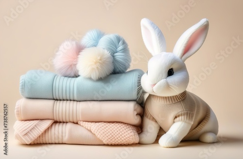 Easter bunny with childs clothes, pastel colors