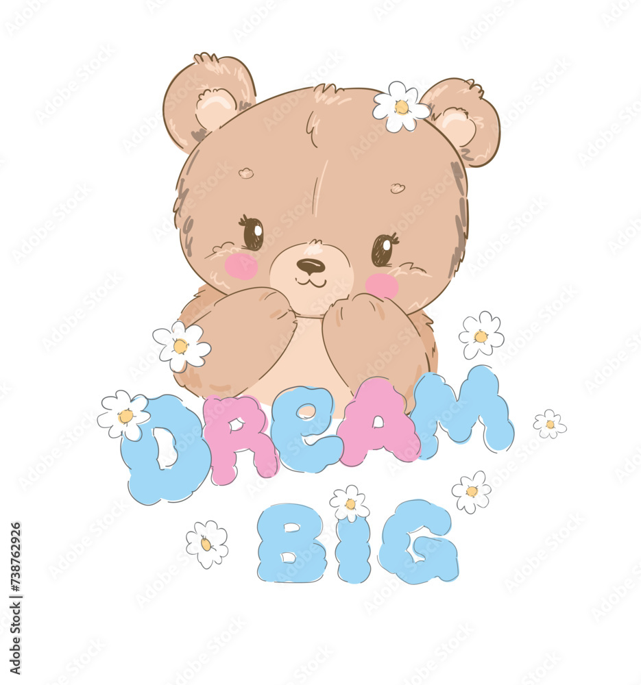 Hand Drawn Cute Teddy Bear Print design Vector Hand Drawn Cute Teddy Bear Print design Vector