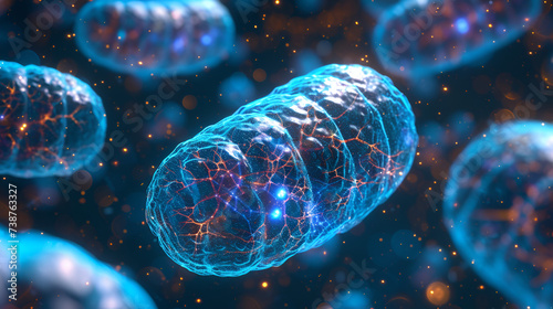 Beautiful Models of Mitochondria Floating in a Beautiful Blue Background, Scientific Illustration for Biology Education and Research, Generative AI

 photo