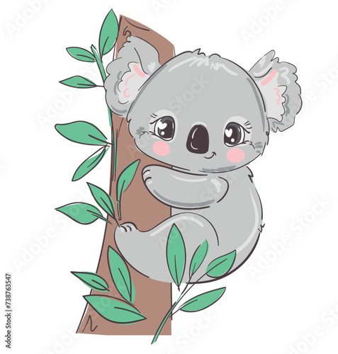 Kids print with Hand Drawn Cute Koala Vector 