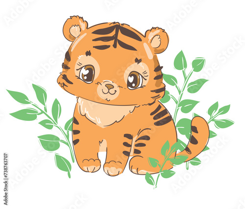 Hand Drawn Cute Tiger Vector Illustration  Kids Design Print