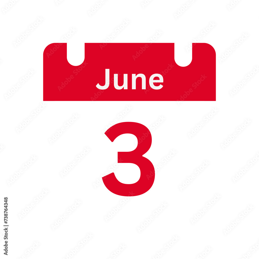 June 3 Calendar Day or Calendar Date for Deadlines / Appointment On a clear transparent background June 3 Calendar Day or Calendar Date for Deadlines / Appointment On a clear transparent background