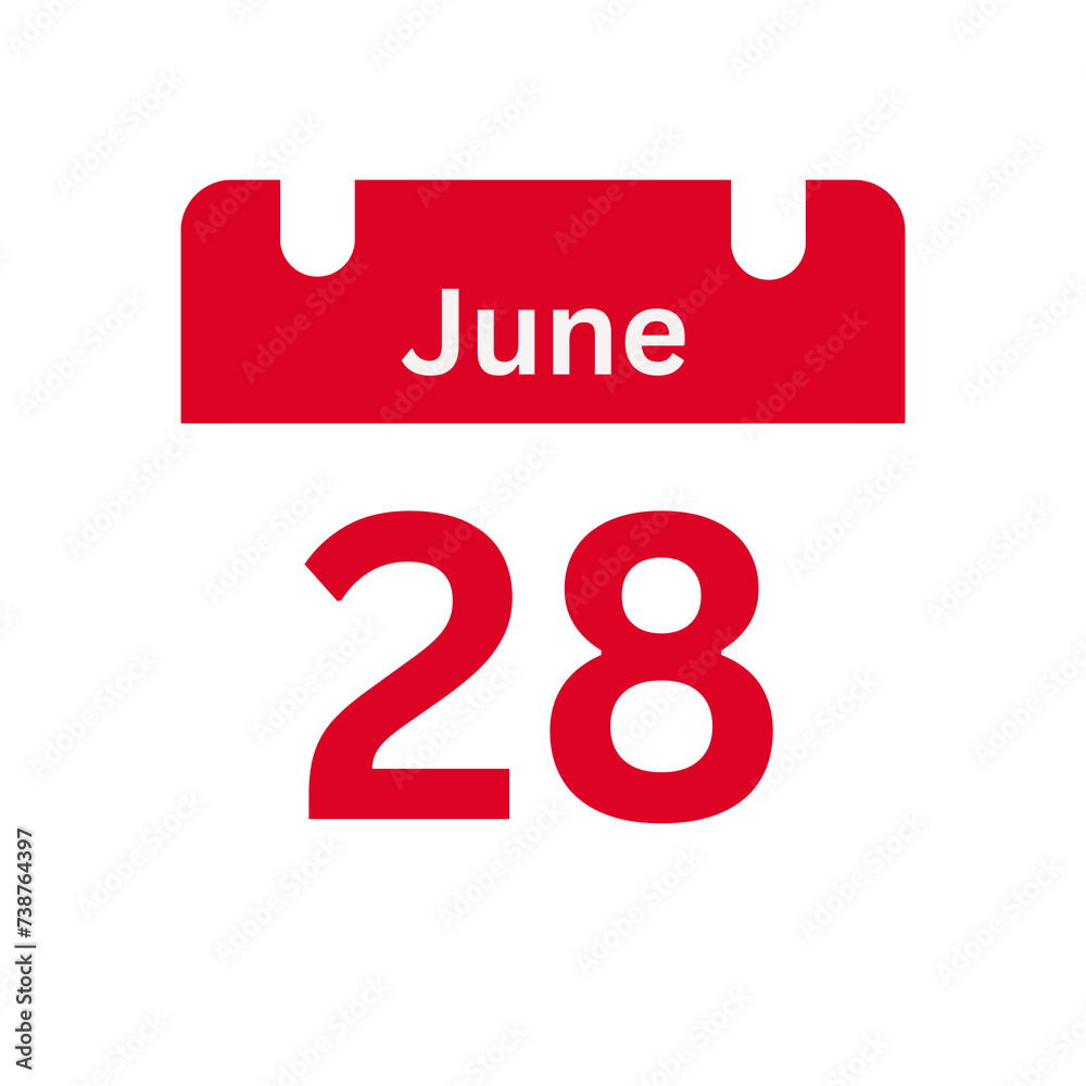 Fototapeta premium June 28 Calendar Day or Calendar Date for Deadlines / Appointment On a clear transparent background