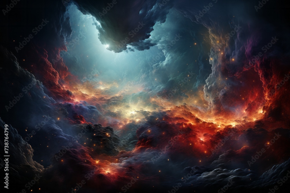 Artistic representation of a stormy sky with fiery clouds