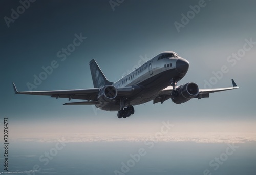 Privat light airplane or aircraft fly on mountain background. VIP travel concept photo