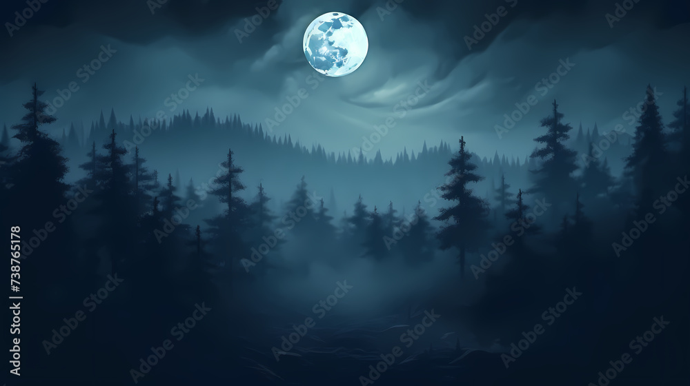 Fototapeta premium Lunar landscape with full moon in night sky