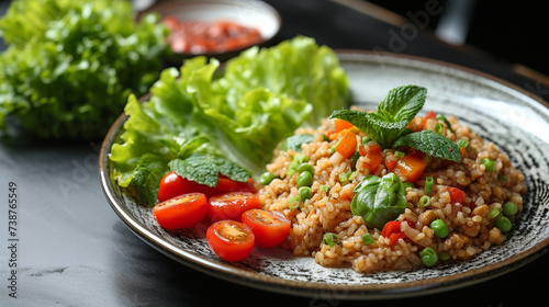 Plate of Rice and Vegetables on Table