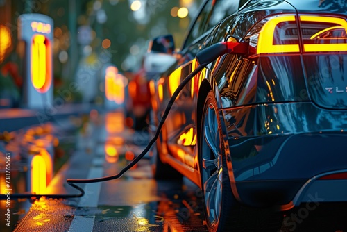 a car charging at a charging station photo