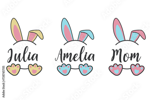 Easter Bunny Split Name Tag Pastel Color Outline.